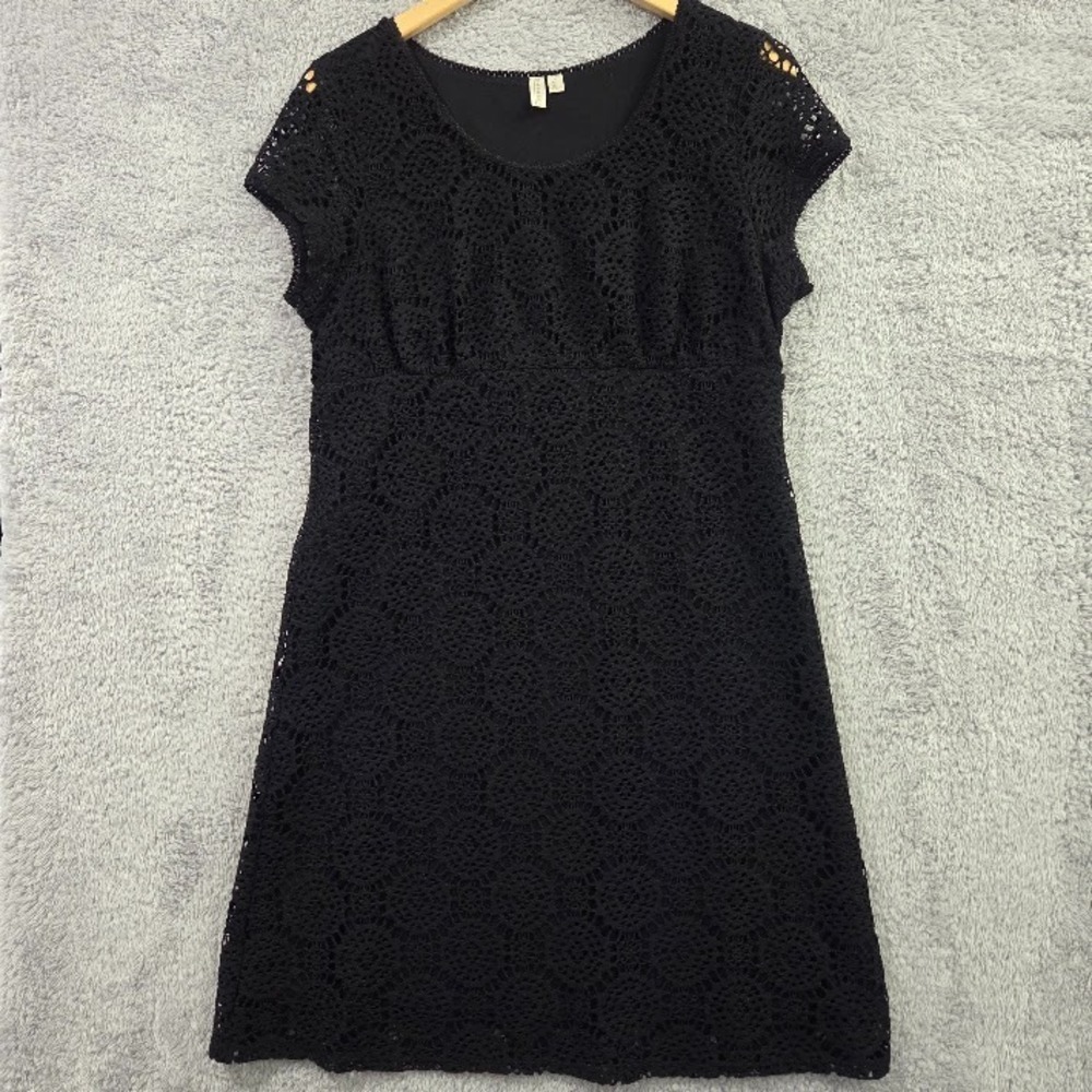 Madison Crochet Lace Overlay Dress Womens Large Black LBD Knee Length Whimsigoth